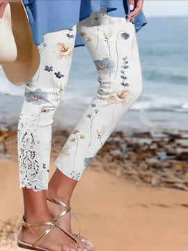 Ropa de mujer para el verano, pantalones delgados casuales con diseno de flores