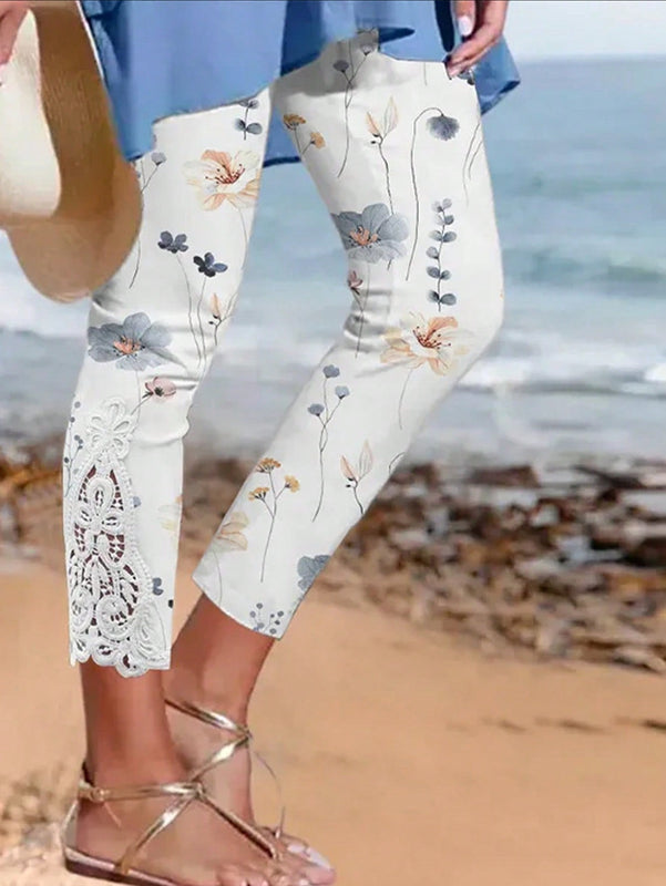 Ropa de mujer para el verano, pantalones delgados casuales con diseno de flores