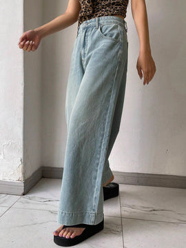 DAZY Pantalones Jeans casuales de pierna ancha y corte holgado para mujer con bolsillos