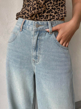 DAZY Pantalones Jeans casuales de pierna ancha y corte holgado para mujer con bolsillos