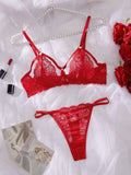 Conjunto de ropa interior para mujer con encaje y huecos, 2 piezas con soporte