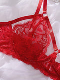 Conjunto de ropa interior para mujer con encaje y huecos, 2 piezas con soporte