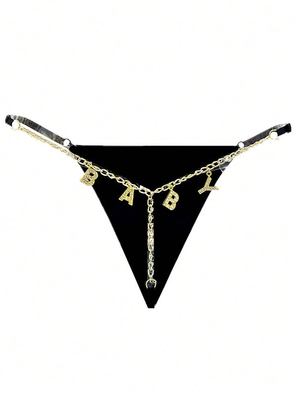 Colgante de letra con diamantes de imitacion brillantes Ajustable Tanga para lenceria, ropa interior sexy para mujeres para BABY
