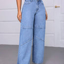 Essnce Jeans de mezclilla de pierna ancha y ajuste holgado para mujer con bolsillos