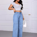Essnce Jeans de mezclilla de pierna ancha y ajuste holgado para mujer con bolsillos