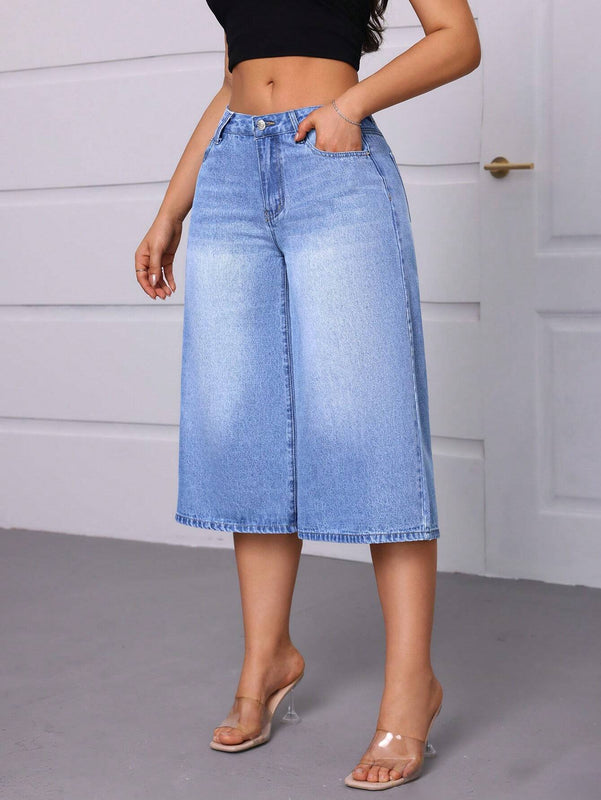 Essnce Jeans casuales de pierna ancha y siete octavos para mujeres con ajuste holgado y bolsillos