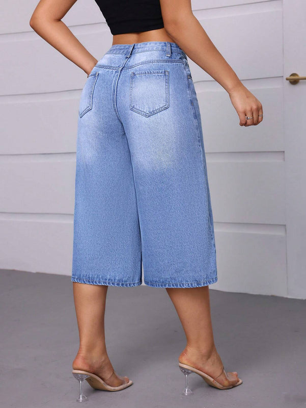 Essnce Jeans casuales de pierna ancha y siete octavos para mujeres con ajuste holgado y bolsillos