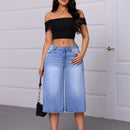 Essnce Jeans casuales de pierna ancha y siete octavos para mujeres con ajuste holgado y bolsillos