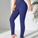 PETITE Pantalones ajustados de moda para mujer con decoracion de botones de metal