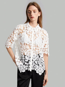 Ontre Blusa De Encaje De Media Manga Para Mujer