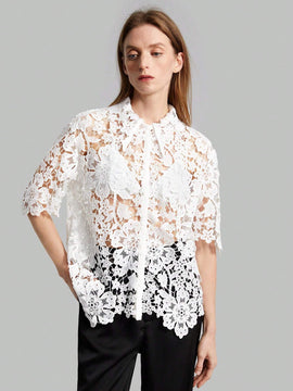Ontre Blusa De Encaje De Media Manga Para Mujer