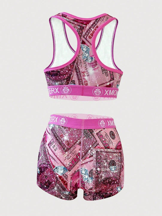 Conjunto deportivo casual para mujer que incluye banda tejida con letra, top deportivo y ropa interior, ropa de fitness para ciclismo y ejercicios