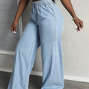 Slayr Pantalones Jeans de cintura alta para mujer con cintura elastica, pierna ancha y corte holgado, informales