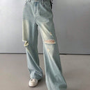DAZY Jeanes casuales para mujer con pierna recta, ajuste holgado y desgastado, con bolsillos