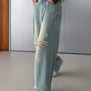 DAZY Jeanes casuales para mujer con pierna recta, ajuste holgado y desgastado, con bolsillos
