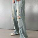 DAZY Jeanes casuales para mujer con pierna recta, ajuste holgado y desgastado, con bolsillos