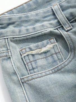 DAZY Jeanes casuales para mujer con pierna recta, ajuste holgado y desgastado, con bolsillos