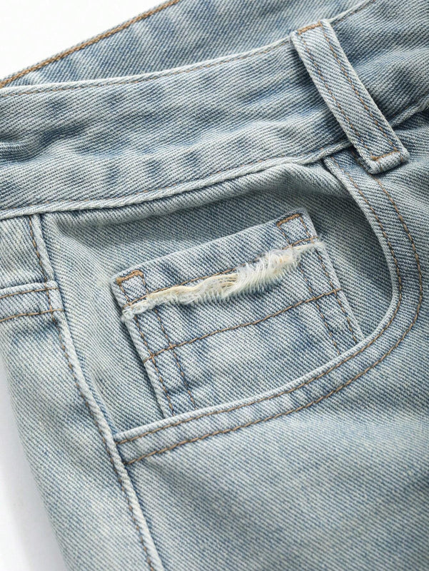 DAZY Jeanes casuales para mujer con pierna recta, ajuste holgado y desgastado, con bolsillos