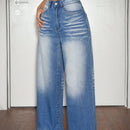 EZwear Jeans de pierna recta de ajuste holgado para mujer, casual y elegante, azul