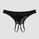 Ropa interior de tanga abierta con cordones sexy para mujer con impresion de letras y corazones de encaje