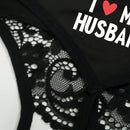 Ropa interior de tanga abierta con cordones sexy para mujer con impresion de letras y corazones de encaje