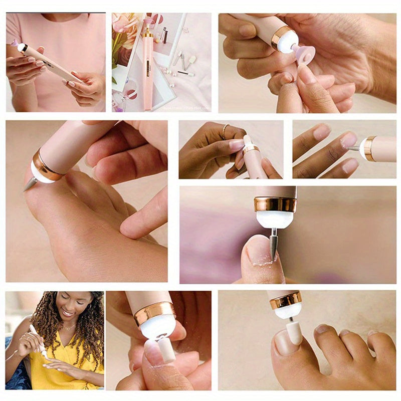 Taladro eléctrico inalámbrico profesional para uñas, portátil, con batería de litio recargable, incluye cabezales para pulir uñas y lijas para esmalte de uñas acrílico y gel, herramienta de cuidado de uñas | Cuidado moderno de uñas | Batería duradera, he