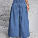 PETITE Pantalones Jeans casuales y anchos de pierna ancha para mujer con pliegues para uso cotidiano y salidas