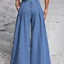 PETITE Pantalones Jeans casuales y anchos de pierna ancha para mujer con pliegues para uso cotidiano y salidas