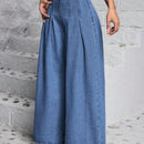 PETITE Pantalones Jeans casuales y anchos de pierna ancha para mujer con pliegues para uso cotidiano y salidas