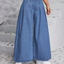 PETITE Pantalones Jeans casuales y anchos de pierna ancha para mujer con pliegues para uso cotidiano y salidas
