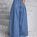 PETITE Pantalones Jeans casuales y anchos de pierna ancha para mujer con pliegues para uso cotidiano y salidas
