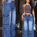ICON Jeans elegantes de pierna ancha para mujer con multiples bolsillos y efecto lavado