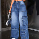 ICON Jeans elegantes de pierna ancha para mujer con multiples bolsillos y efecto lavado