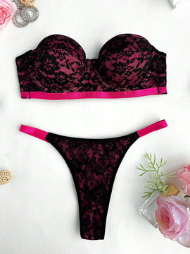 Conjunto de Brasier sin tirantes y ropa interior para mujer con encaje empalmado