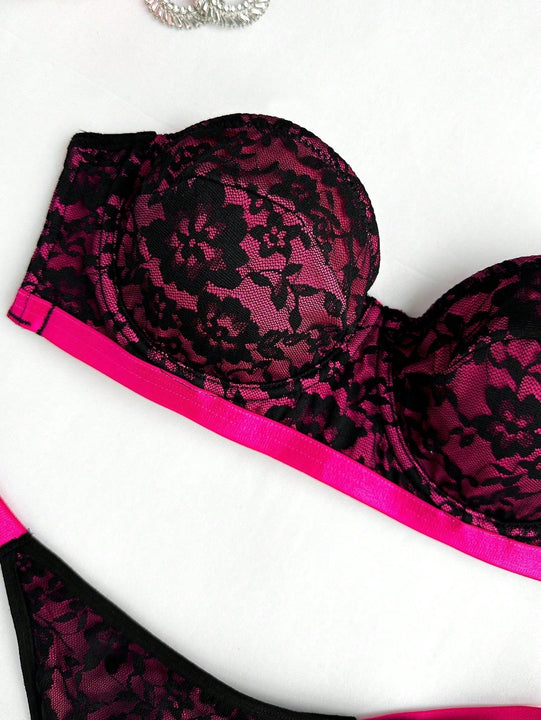 Conjunto de Brasier sin tirantes y ropa interior para mujer con encaje empalmado