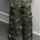 Slayr pantalones casuales de trabajo de estilo ancho con bolsillos y estampado floral gris para mujeres-c