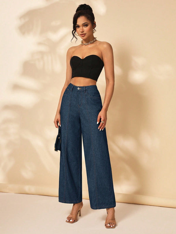 Luiza Gafas Jeans de pierna ancha con cintura alta suelta para mujeres, ajuste holgado, adecuados para uso diario y viajes