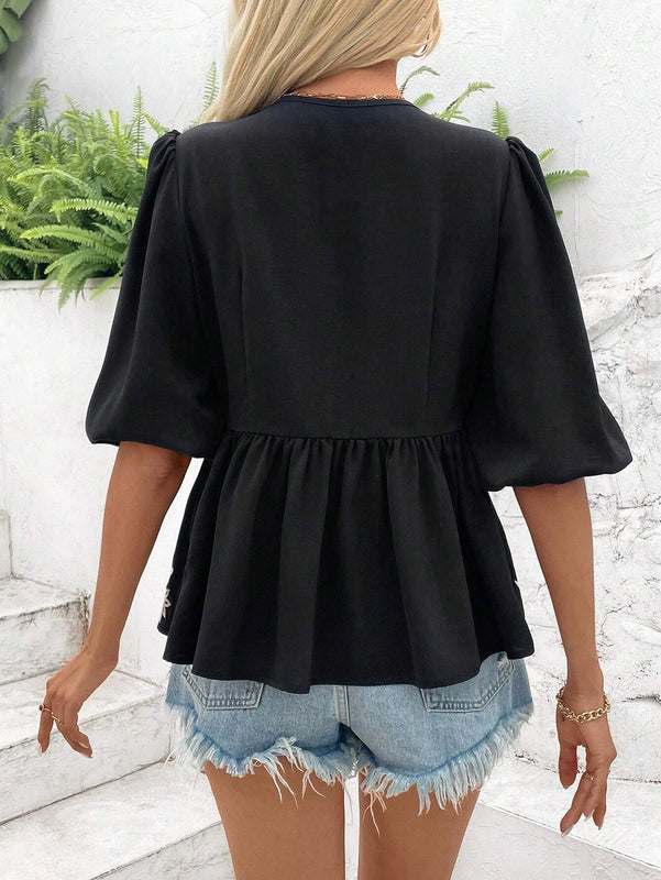 Camisa sencilla y casual para uso diario de mujer con estampado aleatorio