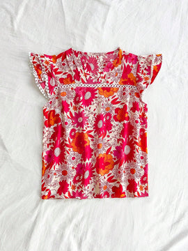 Blusa de manga corta con estampado floral para vacaciones de verano de mujer con cuello en V enado y mangas con solapa