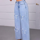 Essnce Jeans de pierna recta y corte holgado para mujer con bolsillos con forma de estrella y decoracion de parches