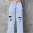 SXY Jeans casuales de pierna ancha y corte holgado para mujer con bolsillos y detalles de desgaste
