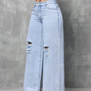 SXY Jeans casuales de pierna ancha y corte holgado para mujer con bolsillos y detalles de desgaste
