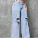SXY Jeans casuales de pierna ancha y corte holgado para mujer con bolsillos y detalles de desgaste