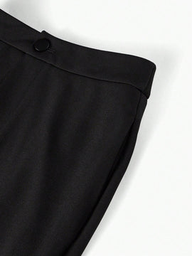 MOTF STUDIO Pantalones solidos de pierna acampanada con bolsillos inclinados y dobladillo dividido