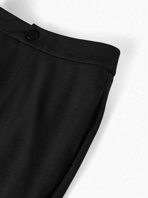 MOTF STUDIO Pantalones solidos de pierna acampanada con bolsillos inclinados y dobladillo dividido