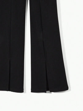 MOTF STUDIO Pantalones solidos de pierna acampanada con bolsillos inclinados y dobladillo dividido