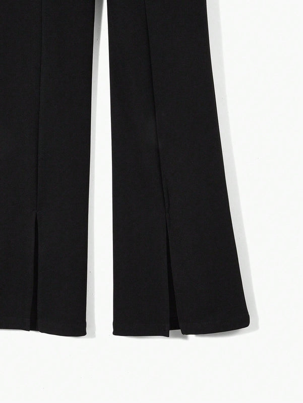 MOTF STUDIO Pantalones solidos de pierna acampanada con bolsillos inclinados y dobladillo dividido