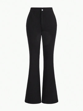 MOTF STUDIO Pantalones solidos de pierna acampanada con bolsillos inclinados y dobladillo dividido