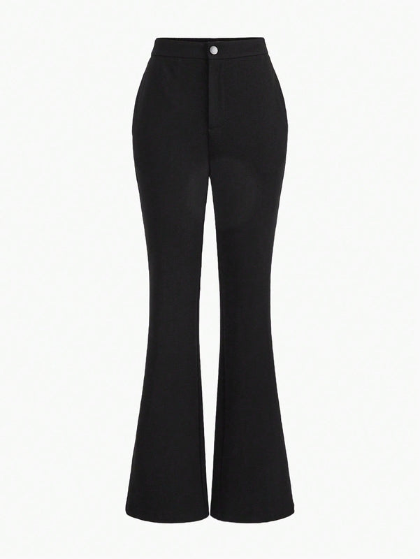 MOTF STUDIO Pantalones solidos de pierna acampanada con bolsillos inclinados y dobladillo dividido
