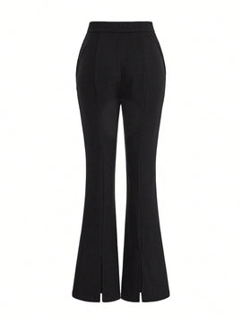 MOTF STUDIO Pantalones solidos de pierna acampanada con bolsillos inclinados y dobladillo dividido